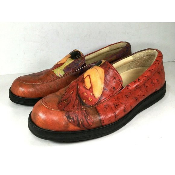ITALIAN Multicolor Leather 'Woman in a Red Dress' Flat Loafer Shoes - Size 8 M - Picture 2 of 12